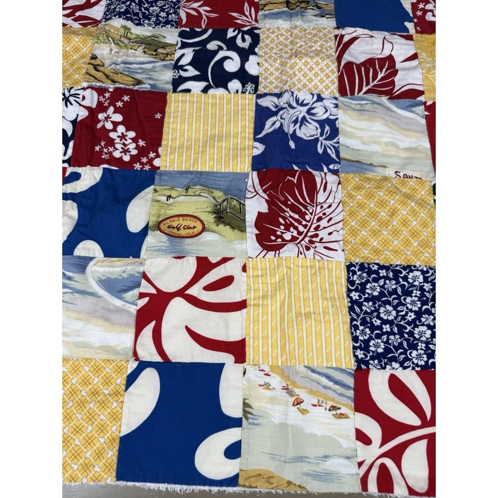 Hawaiian Quilt Blanket Beaches Floral Print Patch Lap Baby Blanket Handmade - Picture 10 of 12